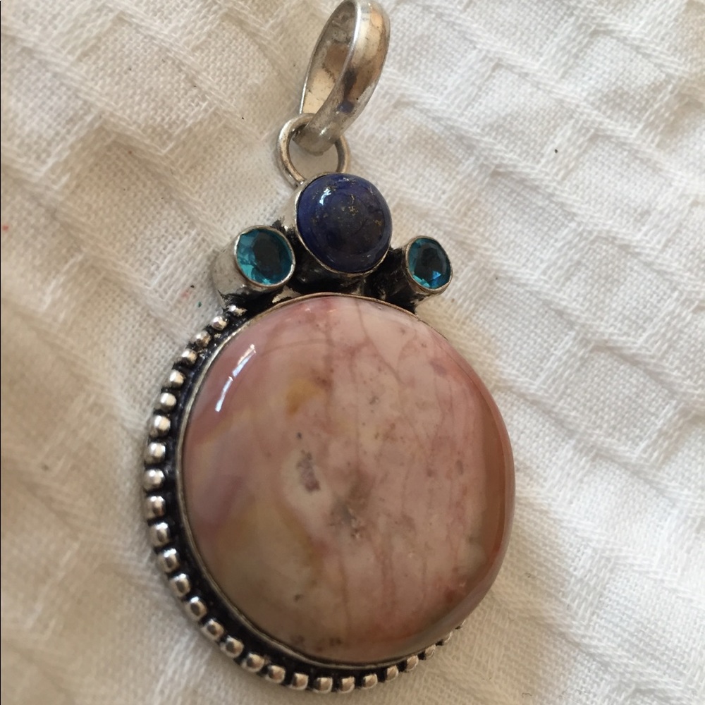 Genuine stone pendant & glass sterling 4 necklace
